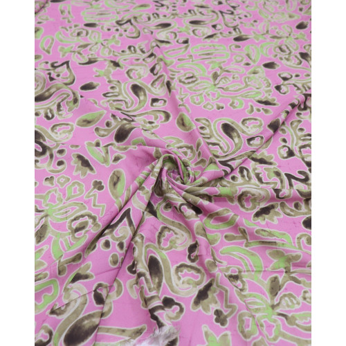 Tecido Viscose Estampa Étnica Verde e Rosa Chiclete (1m)