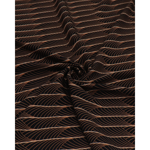 Tecido Viscose Estampa Linhas Curvas Branco, Caramelo e Preto (1.1m)