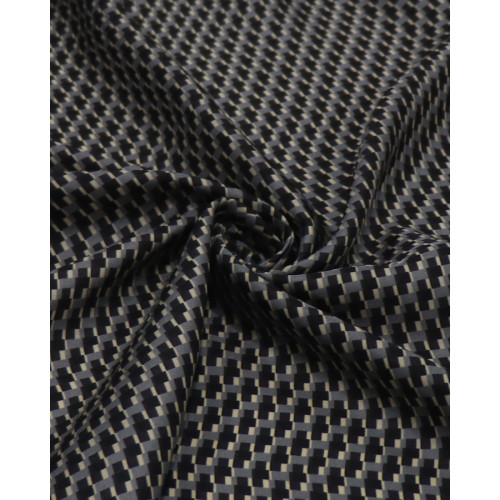 Tecido Crepe Silk Italiano Micro Geométrico Preto, Bege e Cinza