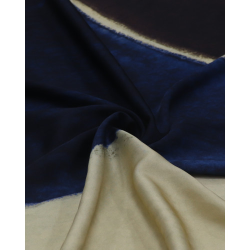 Tecido Viscose Acetinada Italiano Macro Estampa Abstrata Azul, Marrom e Bege