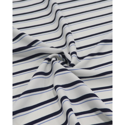 Tecido Crepe de Viscose Italiano Listras Duplas Tons de Azul e Branco