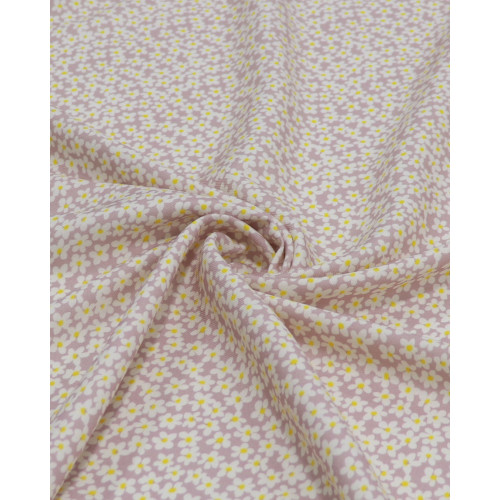 Tecido Viscose Sarjada Italiano Micro Margaridas Amarelo, Branco e Rosé