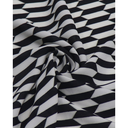Tecido Crepe Chiffon Texturizado Italiano Ilusão de Ótica P/B