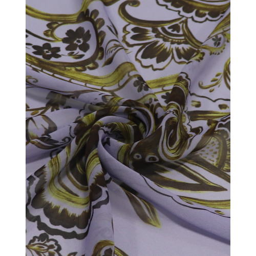 Tecido Crepe Chiffon Italiano Macro Cashmere Floral Verde e Lilás