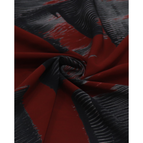 Tecido Crepe Chiffon Italiano Toque de Seda Pintura Abstrata Preto e Vermelho