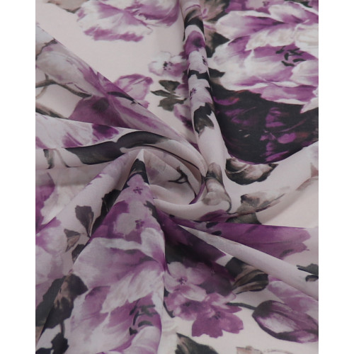 Tecido Crepe Chiffon Italiano Multi Floral Tons de Lilás