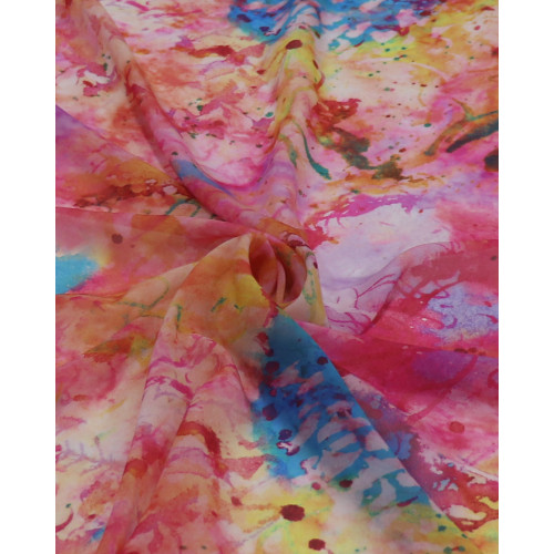 Tecido Crepe Chiffon Italiano Pintura Abstrata Colorida