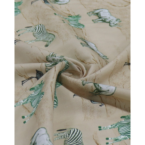 Tecido Viscose Acetinada Italiano Safari Tons de Verde e Bege
