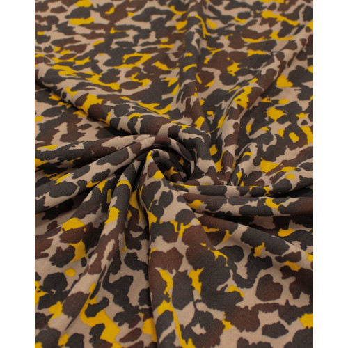 Tecido Crepe de Viscose Animal Print e Listras Amarelo, Marrom e Bege