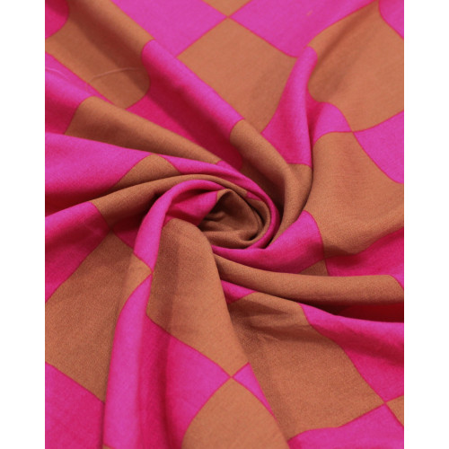 Tecido Viscose Macro Xadrez Castanho e Rosa
