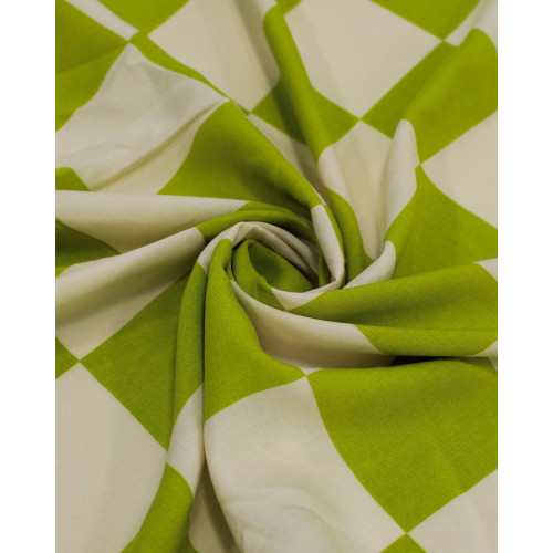 Tecido Viscose Macro Xadrez Creme e Verde Oliva