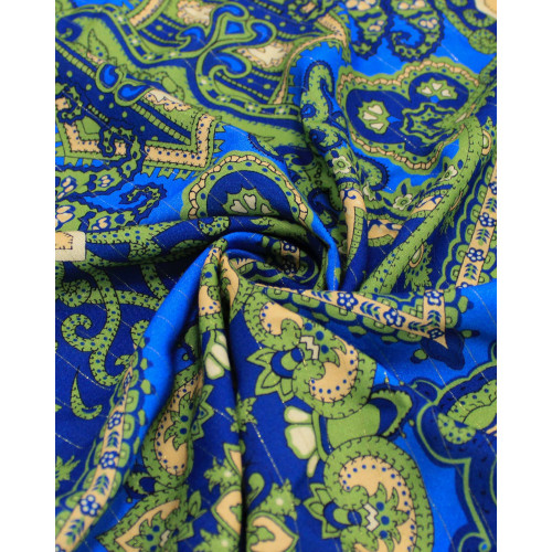 Tecido Viscose Premium com Lurex Boho Chique Creme, Verde e Tons de Azul