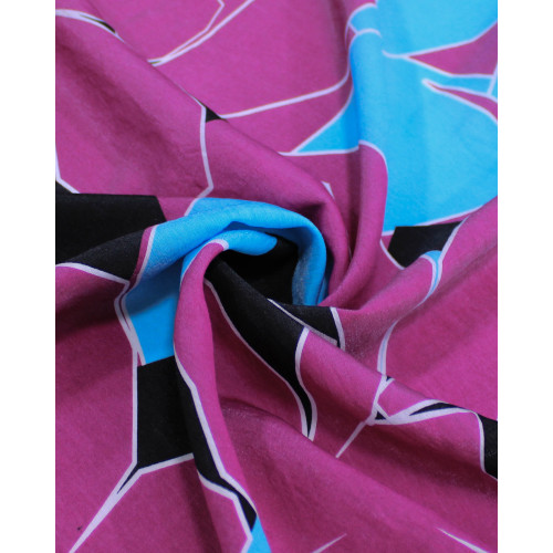 Tecido Viscose Mista com Poliamida Tapete Floral Abstrato Azul, Preto e Roxo