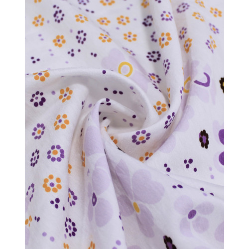 Tecido Viscose Mista com Poliamida Grosso Barrado Cashmere Floral Amarelo, Roxo e Branco