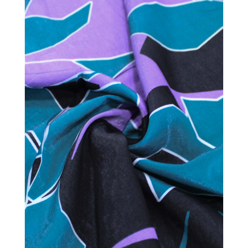 Tecido Viscose Mista com Poliamida Tapete Floral Abstrato Preto, Lilás e Verde