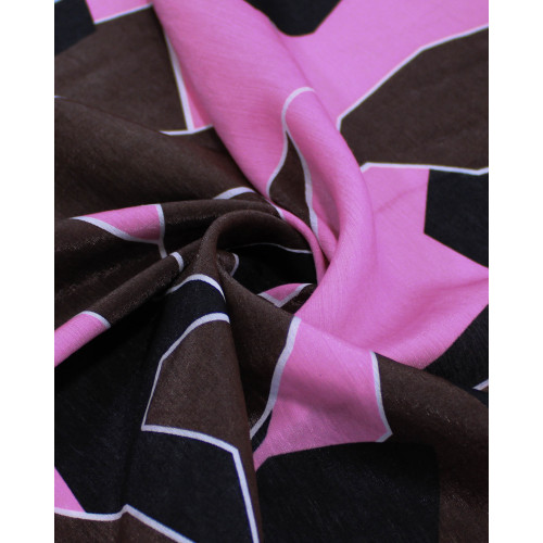 Tecido Viscose Mista com Poliamida Tapete Floral Abstrato Rosa, Preto e Marrom