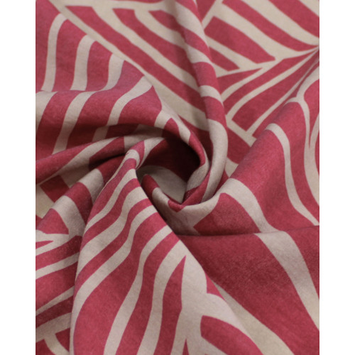 Tecido Viscose Mista com Poliamida Listras Geométricas Irregulares Magenta e Bege