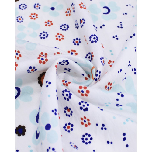 Tecido Viscose Mista com Poliamida Barrado Cashmere e Tapete Floral Tons Frios e Branco