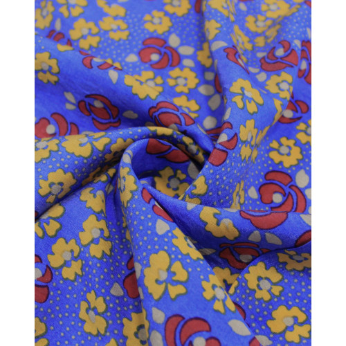 Tecido Viscose Mista com Poliamida Micro Tapete Floral Amarelo, Vermelho e Azul
