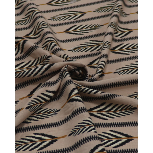Tecido Viscose Texturizada Listrado Étnico Preto e Nude