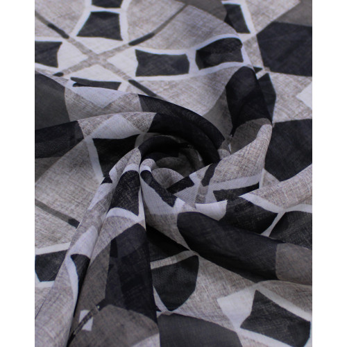 Tecido Crepe Chiffon Italiano Quadriculado Estampado Preto e Tons de Cinza
