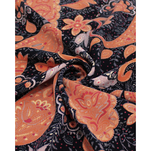 Tecido Micro Fibra Alfaiataria Italiano Paisley Terra Rosa, Cinza e Preto