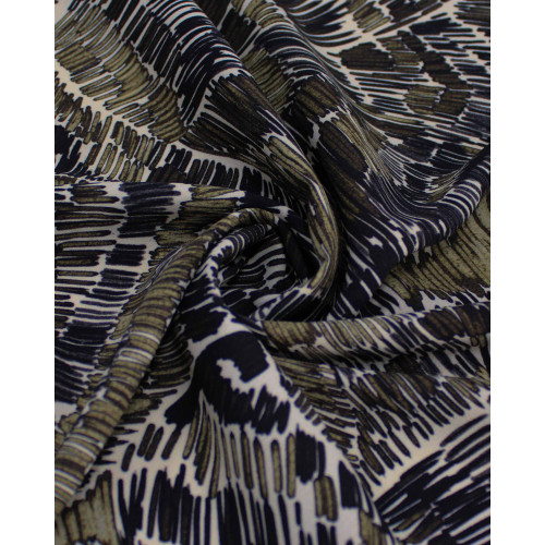 Tecido Crepe Koshibo Grosso Italiano Estampa Abstrata em Riscos Tons Terrosos e Creme