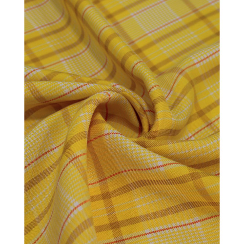 Tecido Linho Misto Italiano Multi Quadriculado Branco, Vermelho e Amarelo