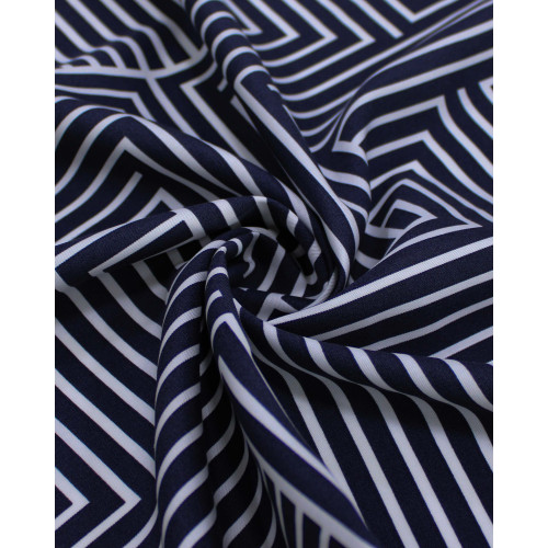 Tecido Micro Fibra Fina Italiano Listras Geométricas Preto e Branco