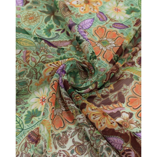 Tecido Crepe Chiffon Italiano com Lurex Micro Tapete Floral Colorido