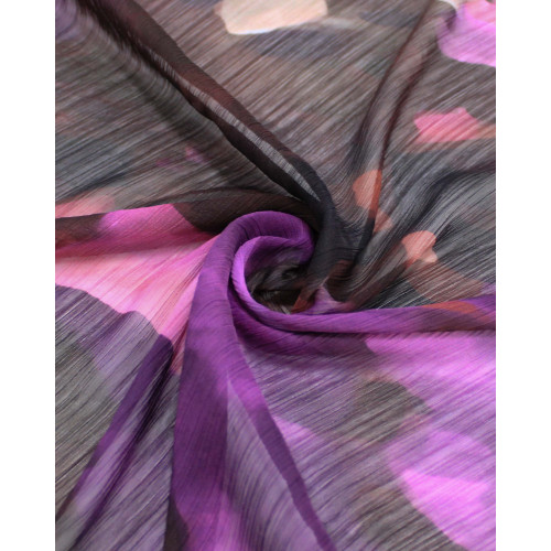 Tecido Crepe Chiffon Texturizado Italiano Estampa Abstrata Tons de Roxo