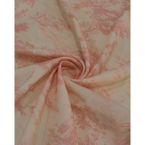 Tecido Viscose Premium Toile de Jouy Rosé e Creme