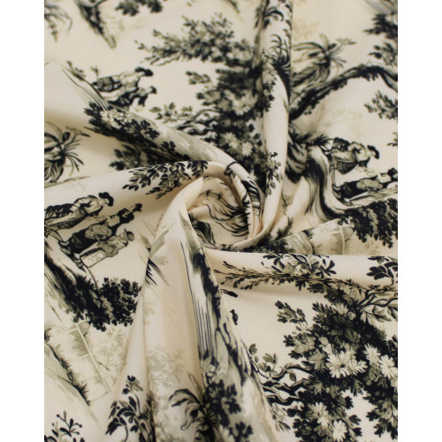 Tecido Viscose Premium Toile de Jouy Preto e Creme