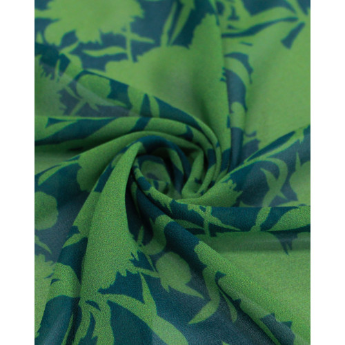 Tecido Crepe Koshibo Leve Italiano Rascunho Floral Tons de Verde