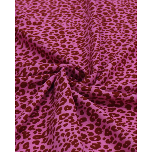 Tecido Viscose Texturizada Animal Print Marrom e Rosa