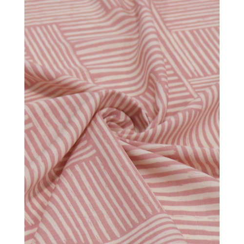 Tecido Viscose Texturizada Listras Geométricas Creme e Rosa Chá