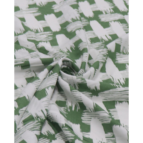 Tecido Viscose Texturizada Pinceladas Branco e Verde Musgo