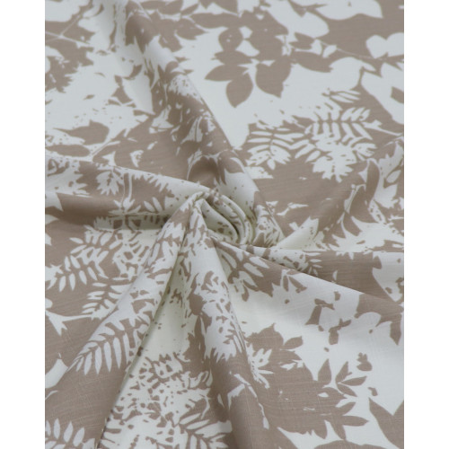 Tecido Viscose Texturizada Folhagens Abstratas Creme e Nude
