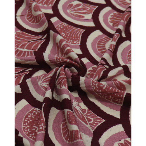 Tecido Viscose Texturizada Arcos Étnicos Rosa Chá, Creme e Borgonha