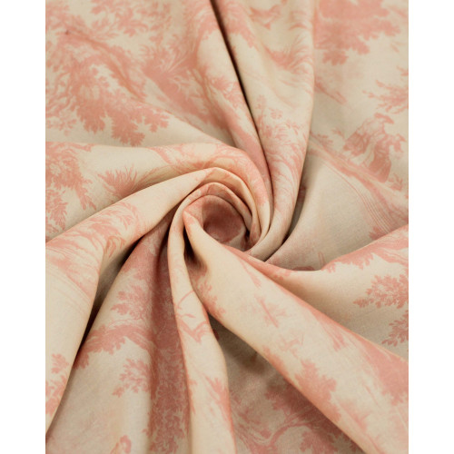 Tecido Viscose Premium Toile de Jouy Rosé e Creme