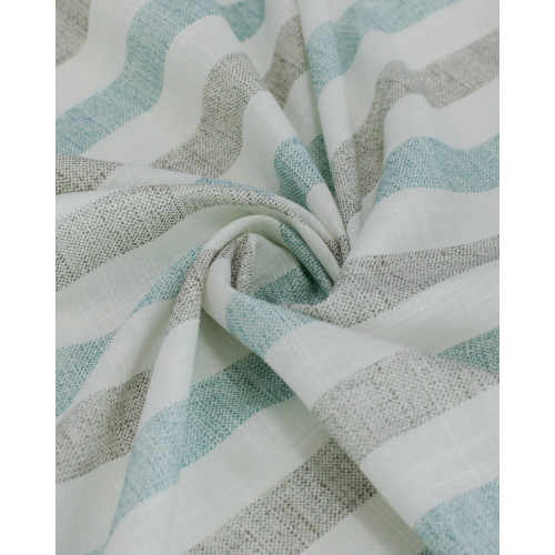 Tecido Tricoline Verano Flamê Listras Cinza, Ciano e Branco