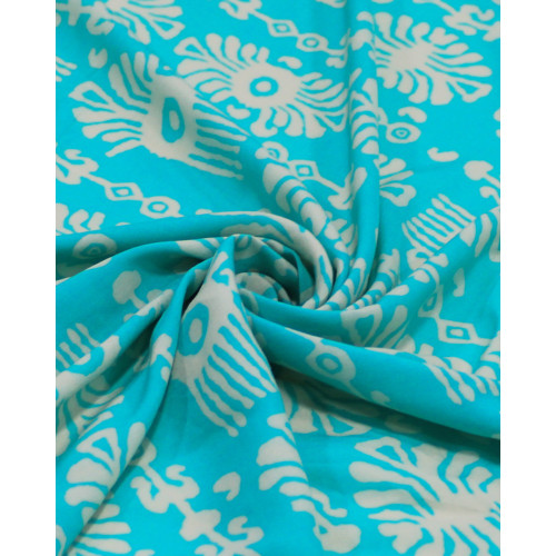 Tecido Viscose Fina Estampa Étnica Barrado Vertical Branco e Verde Água