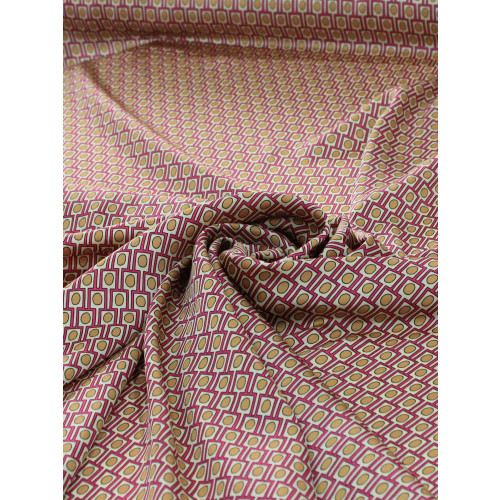 Tecido Crepe Silk Italiano Micro Geométrico Rosa e Bege