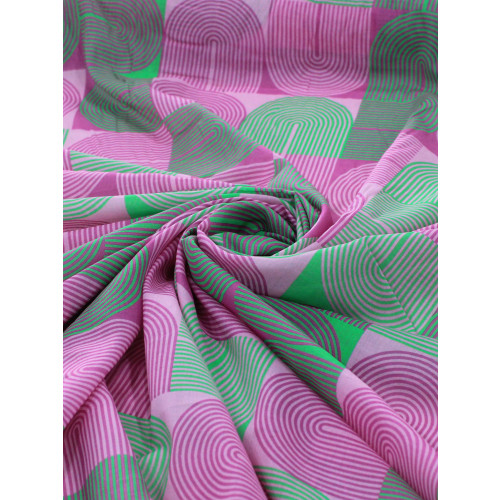 Tecido Crepe Chiffon Italiano Formas Verde e Rosa