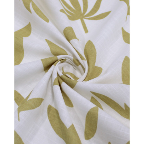 Tecido Tricoline Verano Flamê Folhagens Palha e Branco
