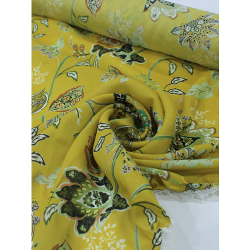 Tecido Failete Italiano Flores Amarelo Mostarda
