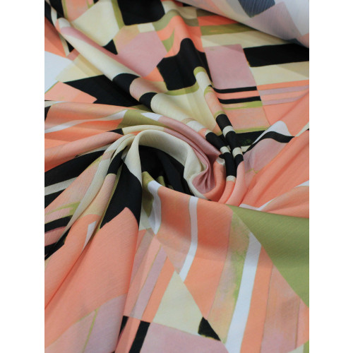 Tecido Crepe Chiffon Italiano Geométrico Salmão