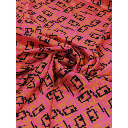 Tecido Viscose Italiano Simbolos Preto e Rosa