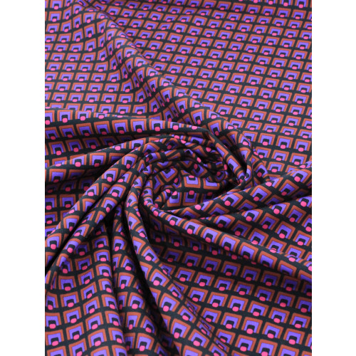 Tecido Tricoline Micro Simbolo Preto Rosa e Roxo