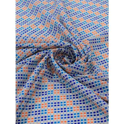 Tecido Viscose Italiano Geométrico Laranja e Azul